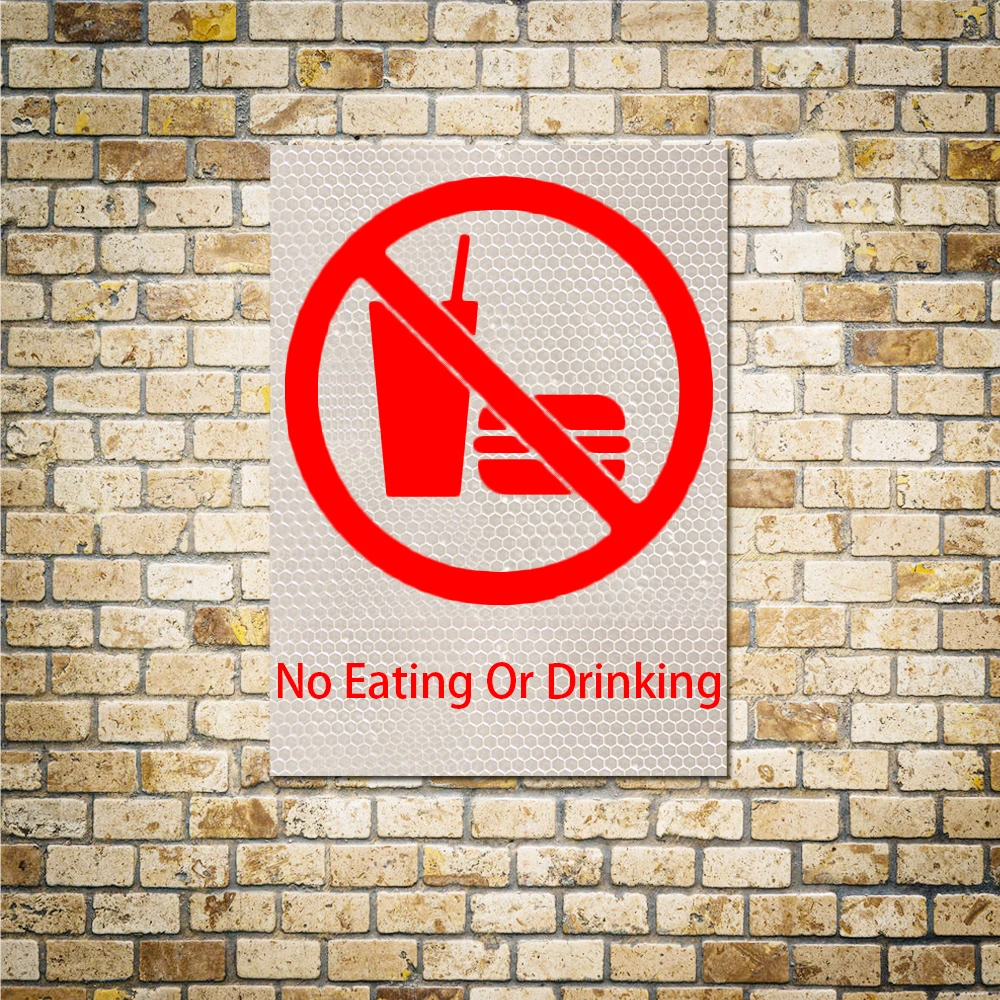 

2016 1PC 15X20cm No Eating Or Drinking Reflective Round Stickers Signs Poster Wall Decor Warning For The Bus Public Places