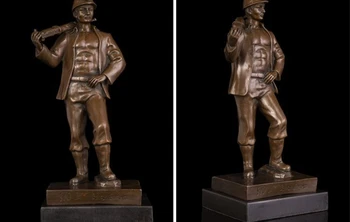 

Art Deco Sculpture Home Ornament Russian Miner Worker Man Bronze Statue Signed