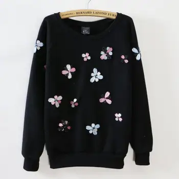 

2018 Zuolunouba Harajuku Autumn Winter Women Swatshirt Unhat Long-sleeved Loose Lady Diamond Flower Pullover Tops