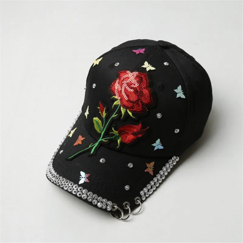 High Quality New Floral Embroidery Women Baseball Caps chapeau femme