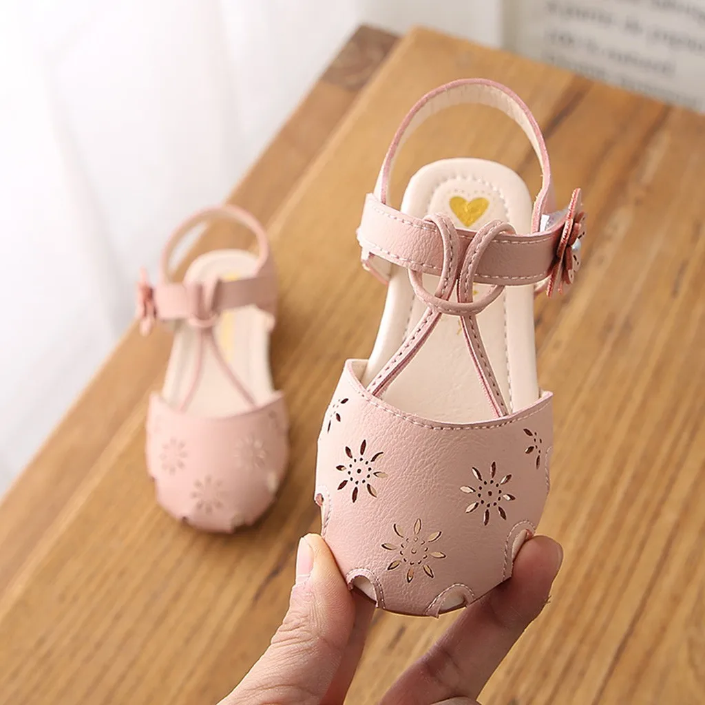 

summer children sandals leather Children Infant Kids Baby Girls Cute Pearl Hollow Flower Princess Sandals Shoes #XTN