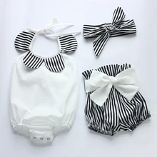 Bébé barboteuses 2016 vente chaude blanc et noir bande bébé barboteuse ensemble nouveau-né bébé vêtements boutiques bébé filles vintage floral barboteuse