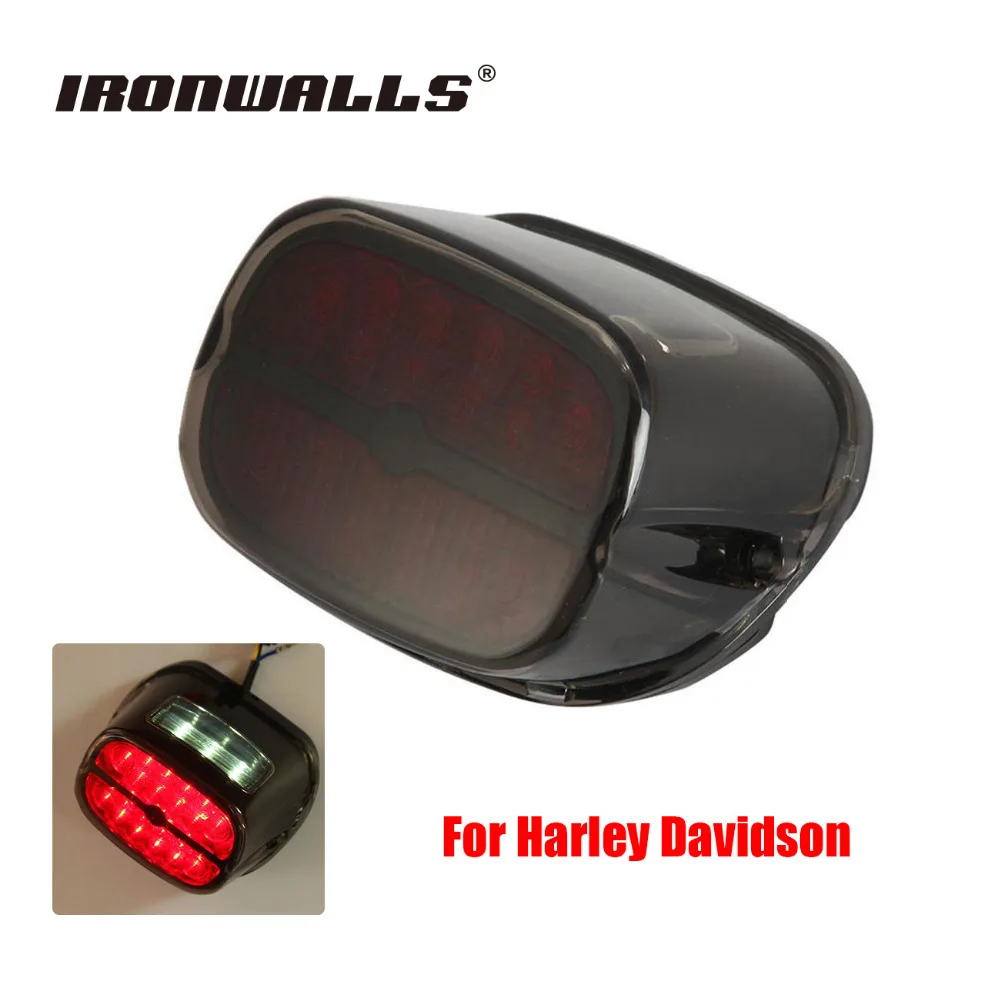 

Ironwalls Motorcycle LED Tail Light Smoke Lens Brake License Plate Lamp Rear Stop 12v For Harley Dyna Road King Softail Touring