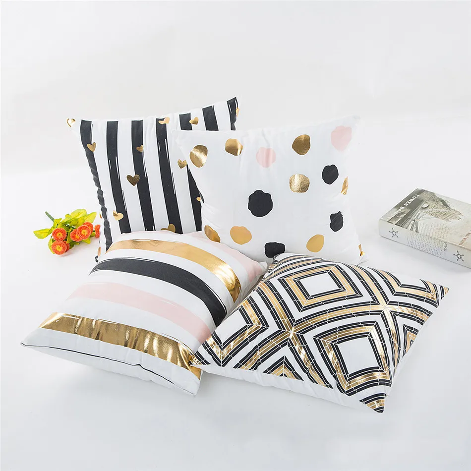 Geometria Bronzing Cushion Cover Strip Love Printed Cotton Pillows Case Sofa Bedroom Home Office Decorative Throw Pillowcases (1)