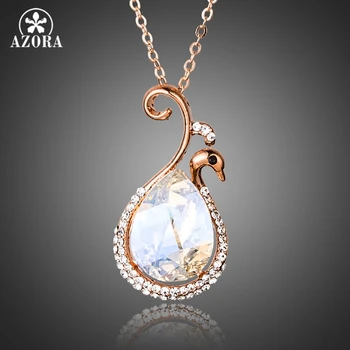 

AZORA Unique Swan Design Rose Gold Color Clear Stellux Austrian Crystal Water Drop Pendant Necklace TN0180