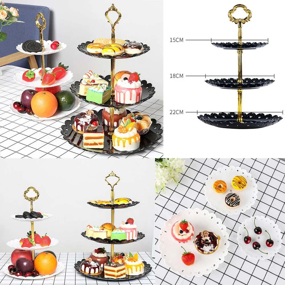 Three-layer Fruit Plate Plastic Cake Stand Dessert Vegetable Storage Afternoon Tea Wedding Plates Party Tableware Popular Stands