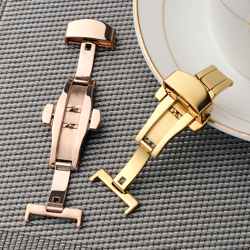 Sleek Stainless Steel Butterfly Deployment Buckle with Double Click Mechanism - Premium Watch Strap Accessory