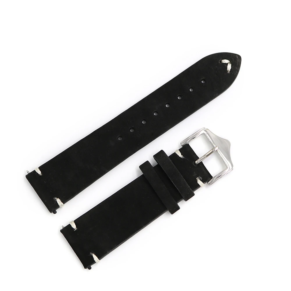 Rolamy Watch Band 20 22 24mm Leather Watchband For Rolex Omega Submariner Daytona Panerai Cowhide Suede Black Vintage Watch Belt