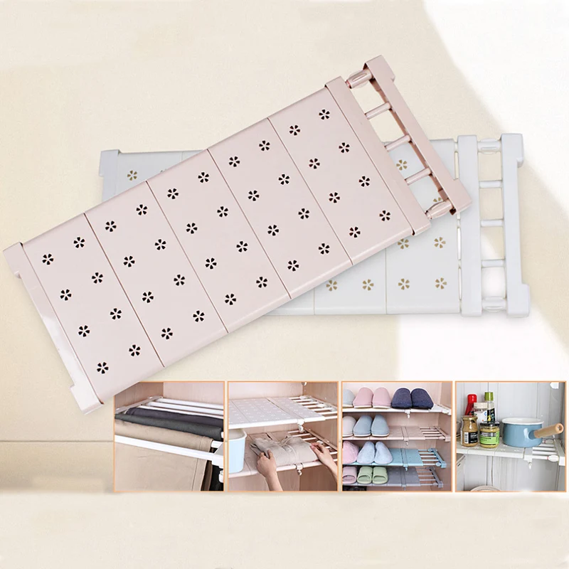 Billige Einstellbar Stretching Kleiderschrank Layered Getrennt Fach Regale Bad Küche Lagerung Rack Schlafsaal Schlag Kostenloser