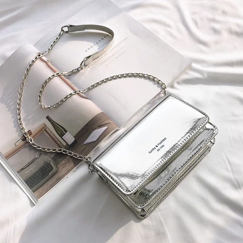 Женская сумочка цвета металлик, клатч, сумочка на плечо, роскошный дизайн, сумки через плечо с клапаном для женщин, Torebka damsk Bolsos Mujer - Цвет: silver