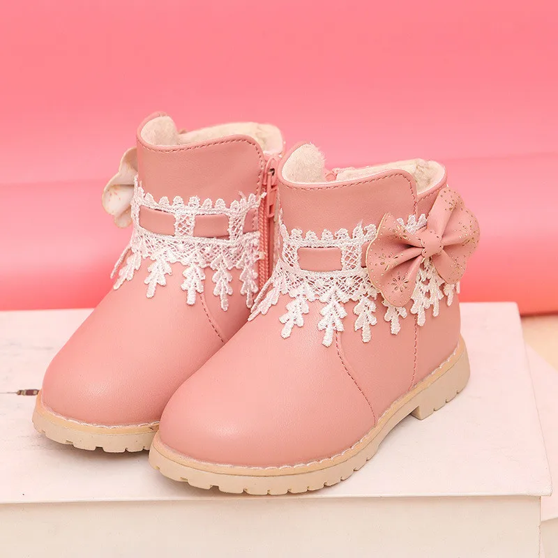 

New 2018 Baby Girls Snow Boots Lace Pure Color Bowknot Kids Martin Boot Fashion Winter Keep Warm Comfort Children Shoes Bj17113