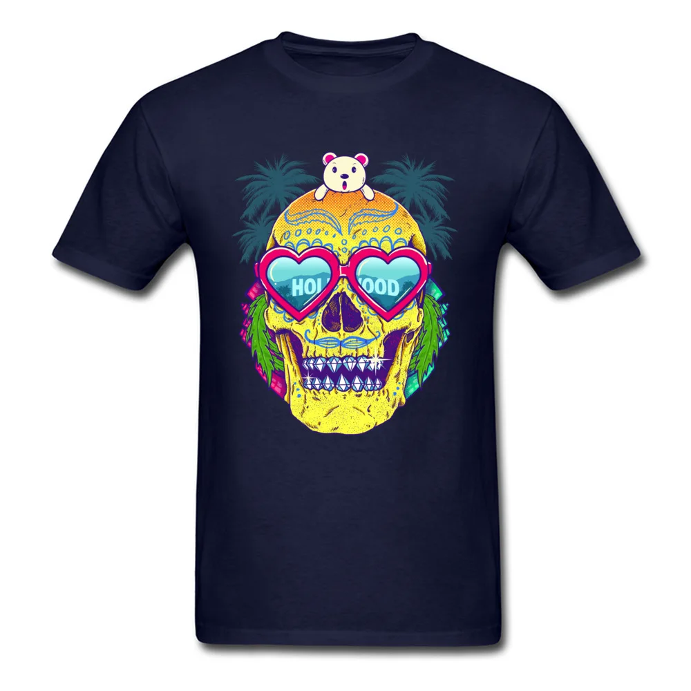 Normal Short Sleeve Tops T Shirt Summer Crew Neck 100% Cotton Men's T-shirts Goes To Hollywood Normal Tee-Shirts Funny Goes To Hollywood navy
