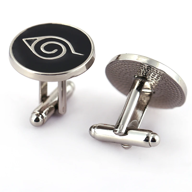 

Anime Naruto Cufflinks Uzumaki Hikage Large Leaf Symbol Mens Shirt Cuff Links Party Alloy Black Enamel Cuff Buttons Men Jewelry