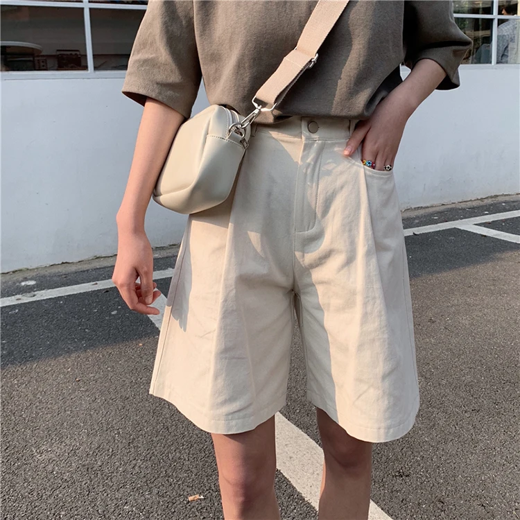 Летние женские свободные хлопчатобумажные шорты женские Харадзюку японские повседневные большие по колено широкие укороченные брюки