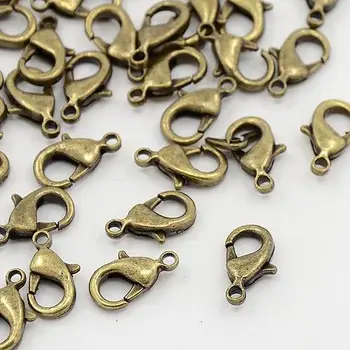 

200pcs Brass Lobster Claw Clasps, Cadmium Free & Nickel Free & Lead Free, Antique Bronze, about 12mm long, 7mm wide, 3mm thick