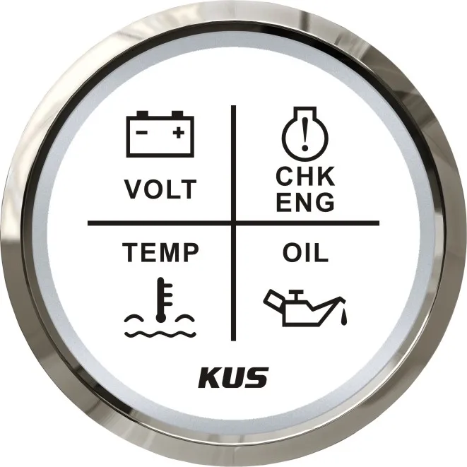 

New KUS 52mm Alarm Gauge Meter 9~32V Volt/Oil/Water Temp/Check Engine 4 LED Alarm Indicator Gauge fit Car Boat With Backlight