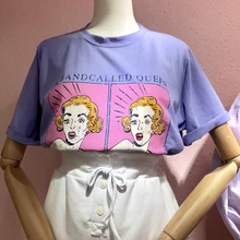 Новинка года; сезон весна-лето; женские топы с короткими рукавами; принт с героями мультфильмов; студенческие футболки; свободные женские пуловеры с круглым вырезом; футболки