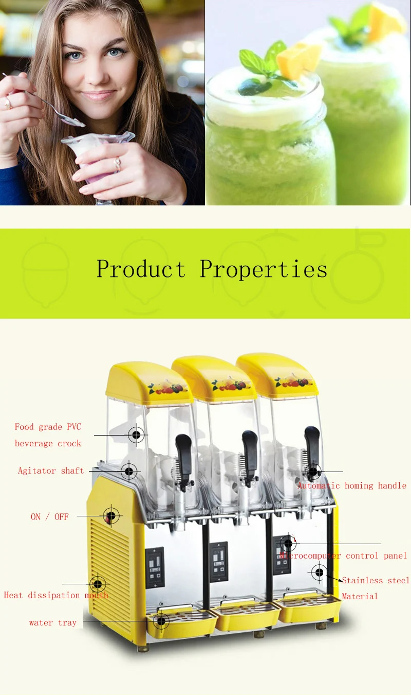 110V/220V Commercial Slush Machine 36L Snow Melting Machine three tank Ice Slush Smoothies Machine