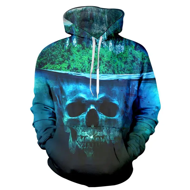 

2018 Autumn Winter Fashion Men/women Hoodies With Cap Print Skull Hooded Hoody 3d Sweatshirts Casual Long Sleeves Pullovers Tops
