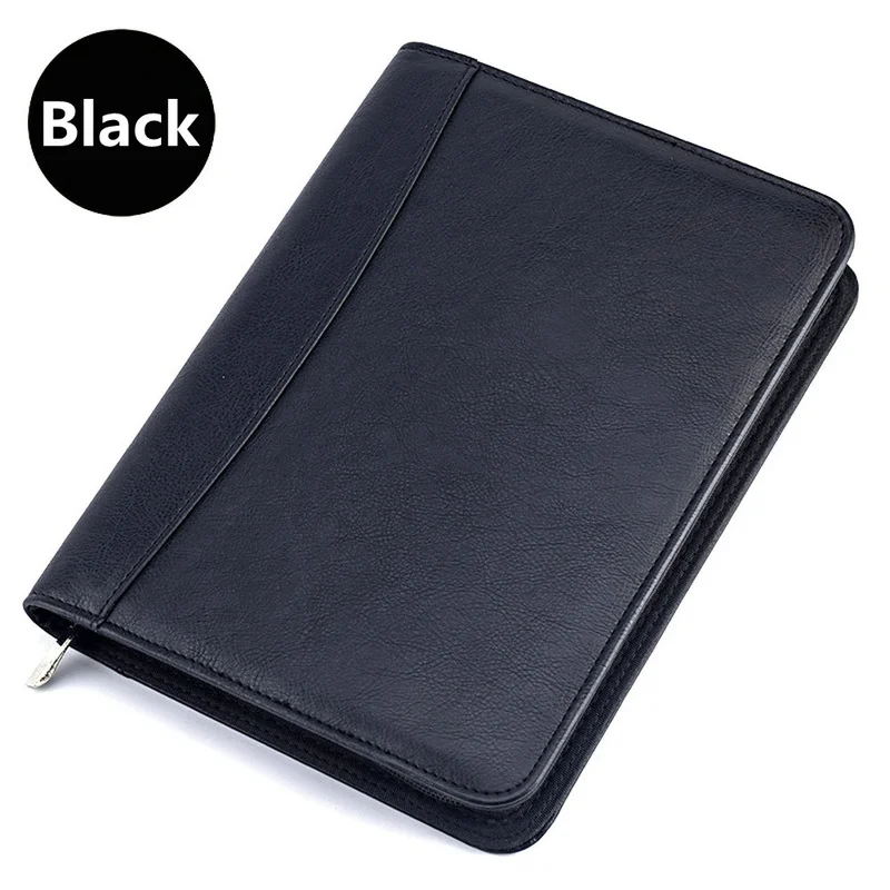 Бизнес офисные кожаные padfolio, молнии менеджер папку/Многофункциональный Личная органайзер для планирования мероприятий ноутбуков A5 - Цвет: Черный