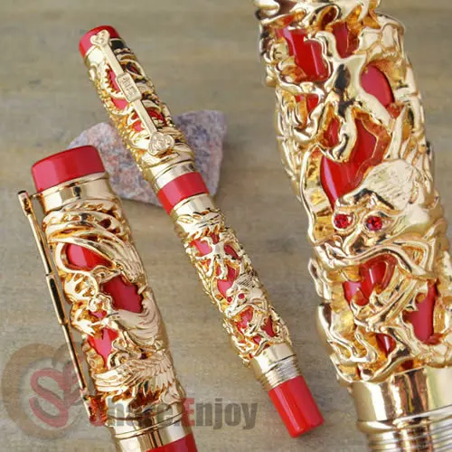 Благородные Jinhao Дракон и Феникс красный золотой Ролик Шариковая ручка кристалл