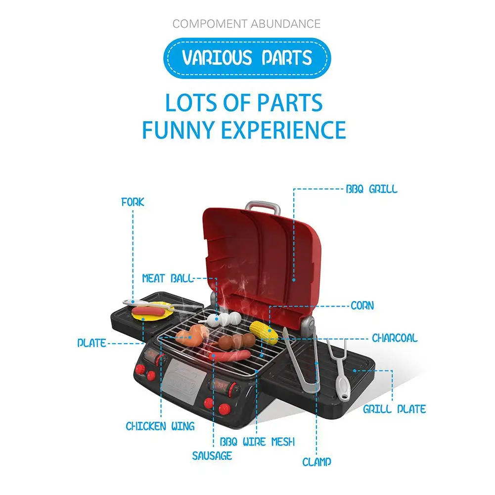 19 шт. набор Электрический гриль ролевые игры Игрушка имитация кухня для барбекю набор для приготовления пищи со светом и звуком детский