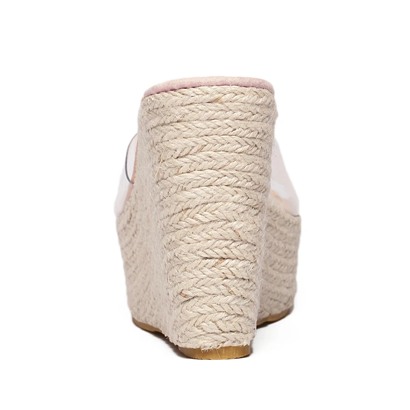 Dongcitaci 2018 الصيف النساء أسافين الصنادل حذاء امرأة الصنادل سميكة أسفل النعال شفافة قش القنب حبل plarforms