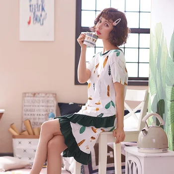 

Yidanna Summer Women Cotton Fashion Nightgown Female Short Sleeved Print Sleepshirt Princess Sleep Clothing O Neck Sleepwear