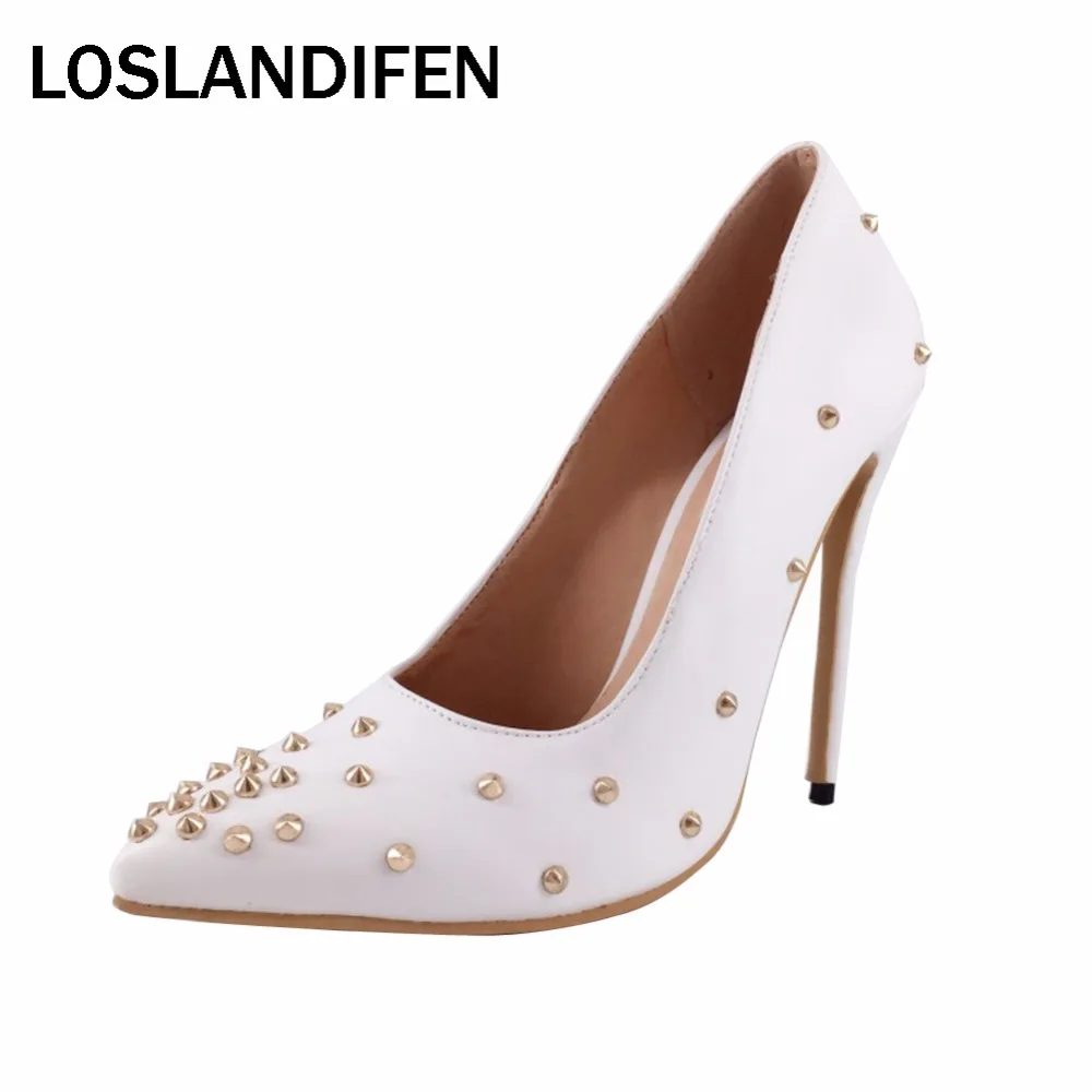 

Womens Handmade Classic Studded High Heel Pumps with Rivets Pointy Toe Stiletto Prom Shoes XD351
