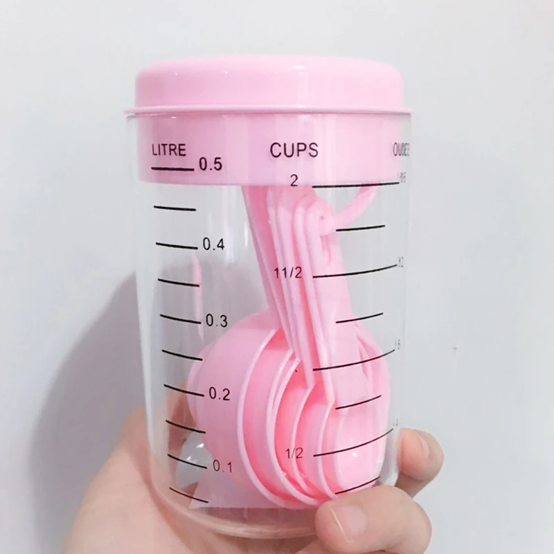 7 шт./компл. кухонный пластиковый мерный цилиндр мерная чашка кухонная кофейная ложка для молочного порошка мерные Градуированные наборы ложек - Цвет: Розовый