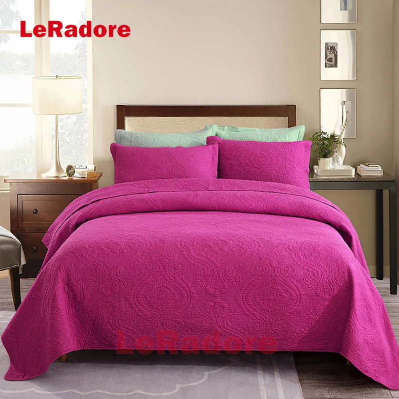 

LeRadoreCustom Rose Solid Quilting Bedspread Coverlet 3pcs Cotton Stitching Bed Linens Motel Home Hotel Bedspread Set Pillowcase