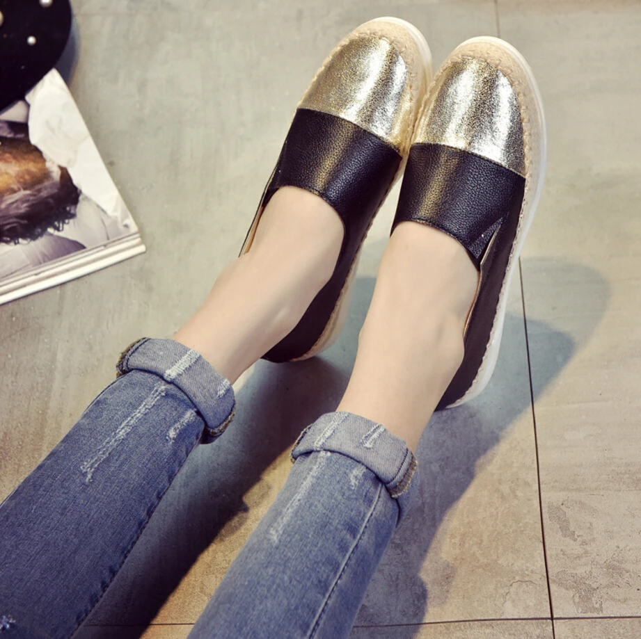 

2018 Brand Design Women Espadrilles Flats Shoes Mix Color Creepers Women Loafers Ladies Shoes Glitter Shoes Women Big Size 42 44