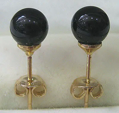 

Hot sale 2PCS NEW 8mm Nature Black Agate Purple Jade Stud Earring 18K Gold Plated