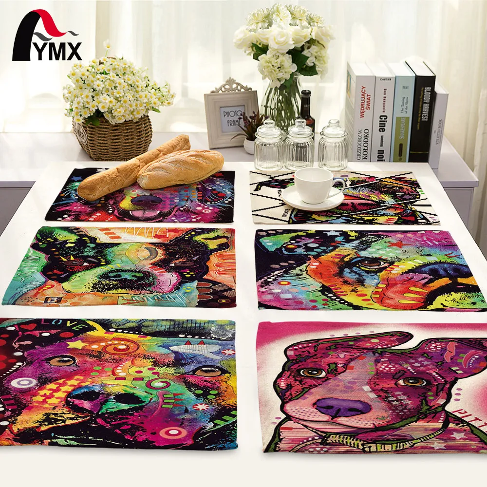 

American Style Polyester Cartoon Dog Printed Table Napkins Dinner Napkins for Wedding Tea Coffee Table Decor Western Mats