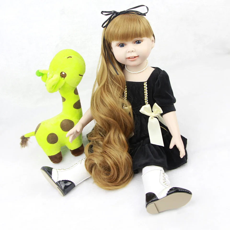 

18'' American Girl Toy Full Vinyl Realistic Baby Dolls Alive Reborn Bebe Wear Handmade Black Dress Collectible American Doll