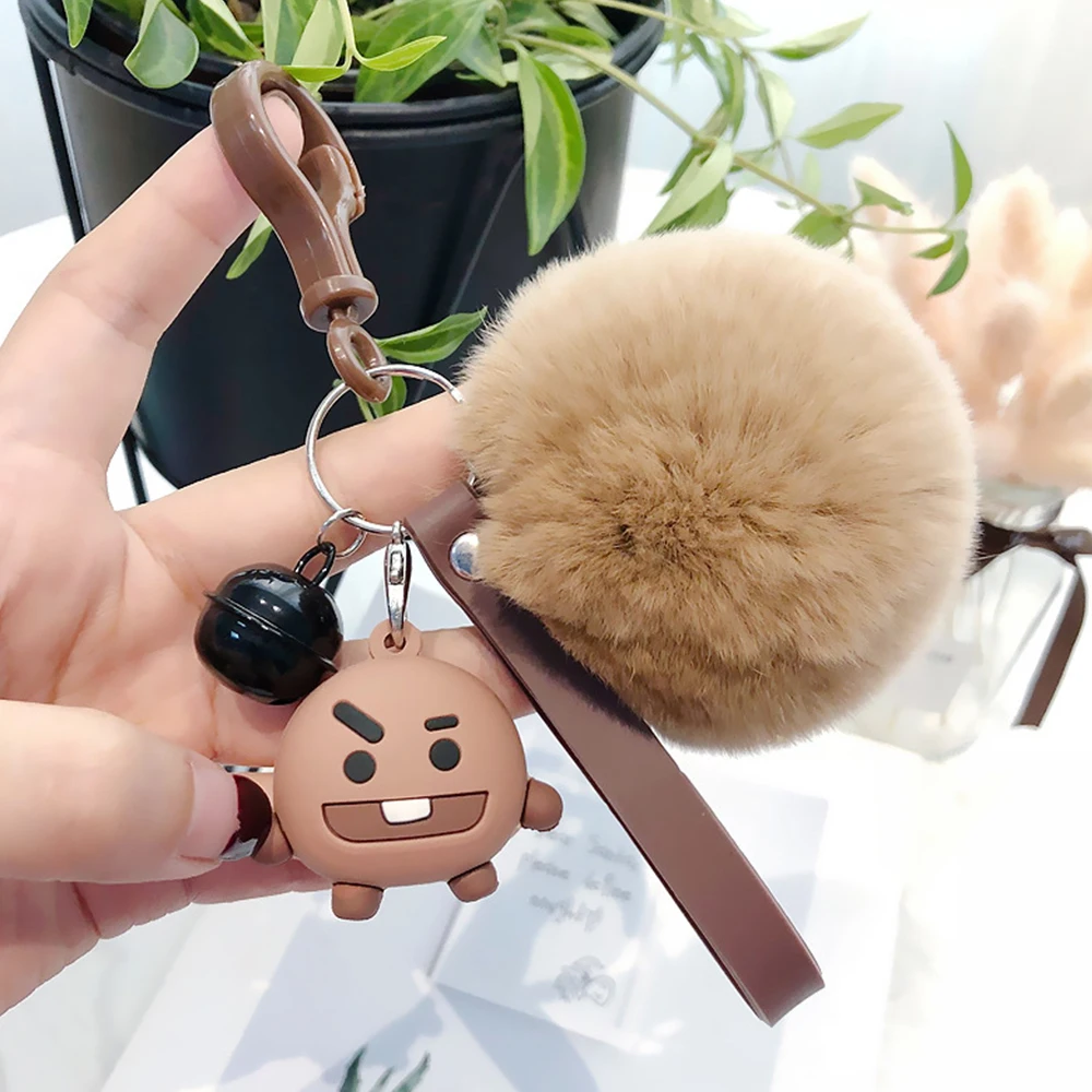 

Cute cartoon KPOP Fur Ball bts bt21 Plush Keychain animal bag Pendant Key ring Holder Tata Chimmy Handbag Charm For boys girls