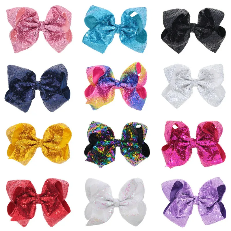 8 "Sequin Rainbow JoJo siwa бант с заколкой для волос для девочек Дети ручной работы бутик узел волосы в стиле jumbo бант заколки аксессуары для волос