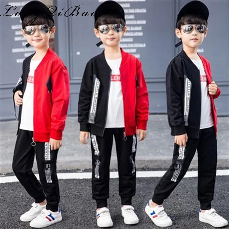 

Children's suit 2018 new spring and autumn models boys big children color ribbons three-piece