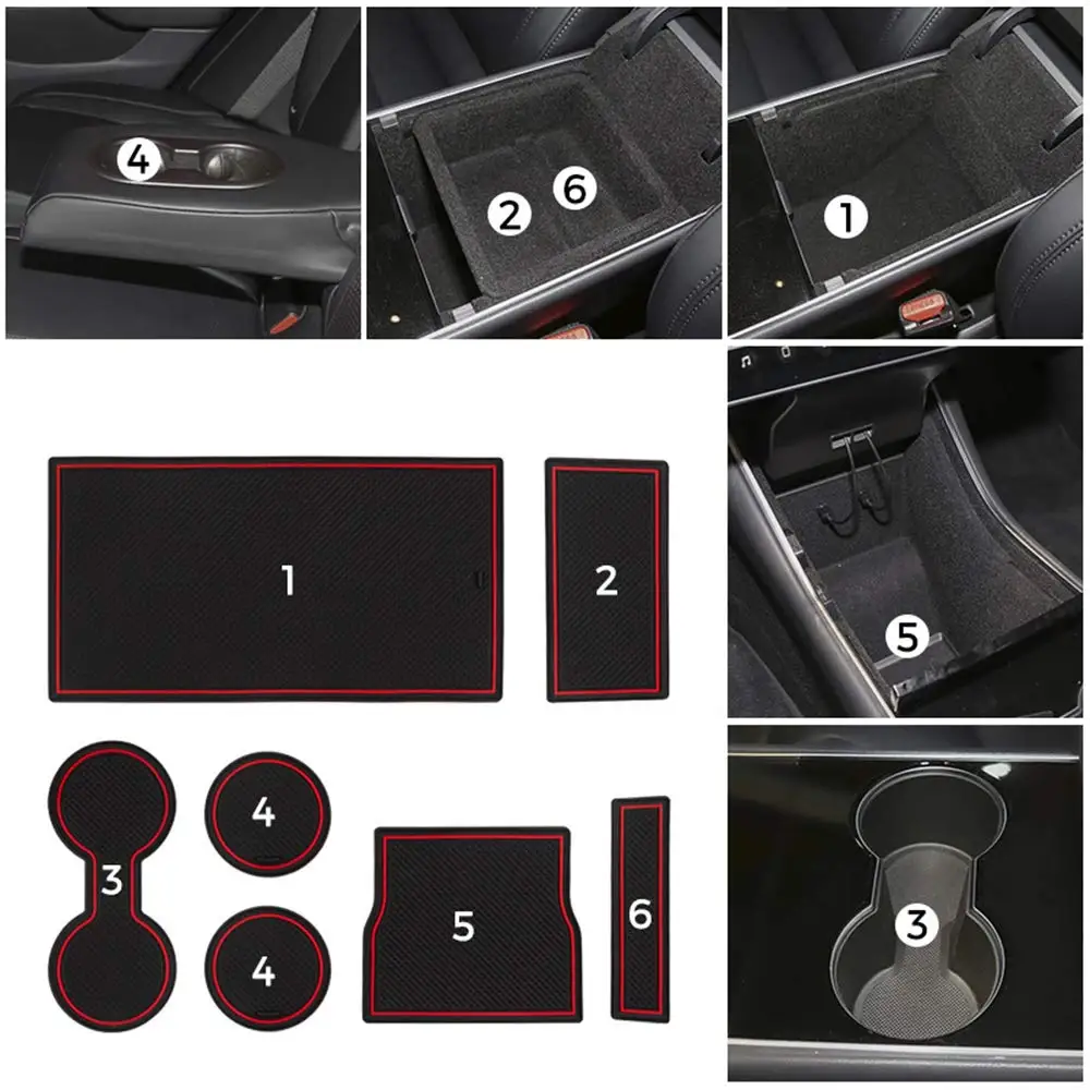 

Tesla Model 3 7 Pieces Cup and Center Console Liner FOR Tesla Model 3 Cup Holder Liner Center Console Mats Acessories