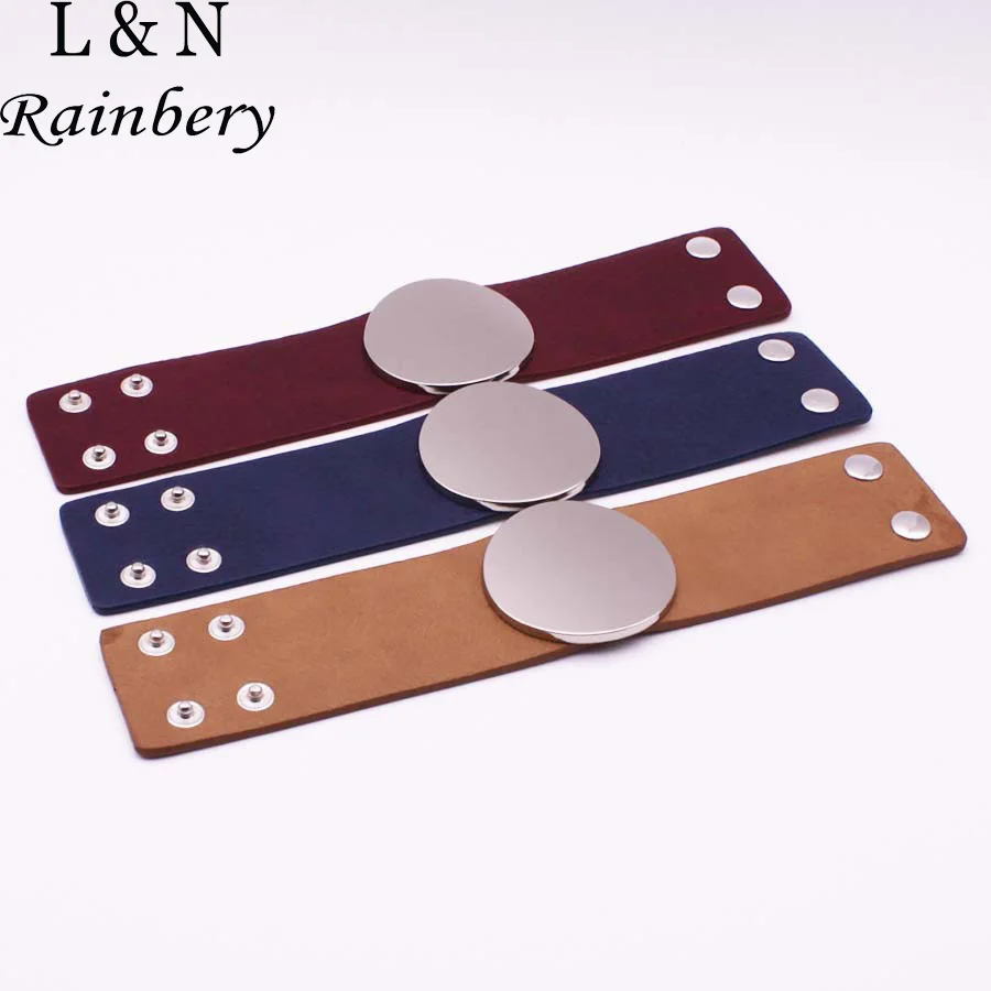 

Rainbery Wide PU Leather Bracelet for Men Women with Alloy Buckle Adjustable Fashion Women Men's Bracelets&Bangles Punk Jewelry