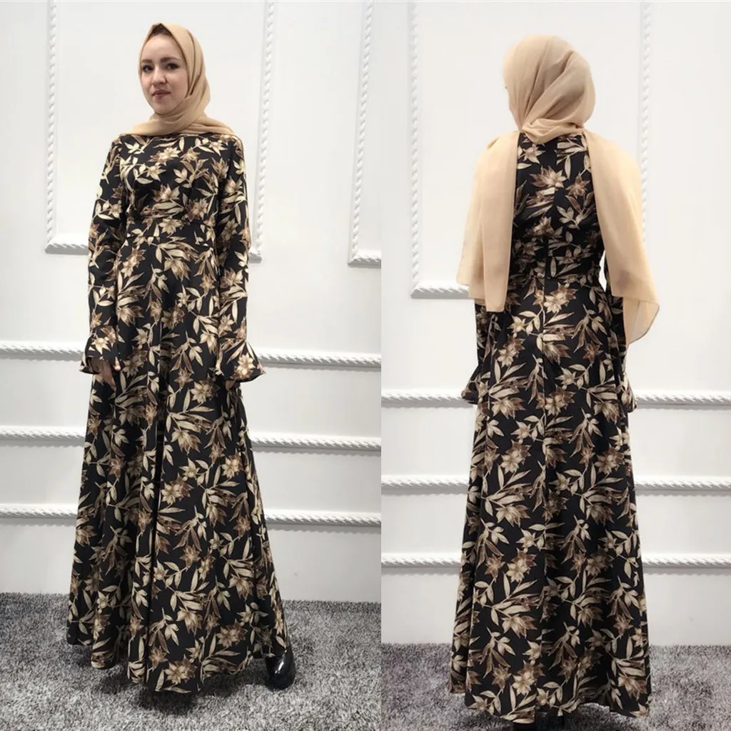 

2019 ISHOWTIENDA Brand Summer Muslim clothes Muslim Women Long Maxi Dress Robe Abaya Islamic Flower Dubai Cardigan Ramadan S-2XL