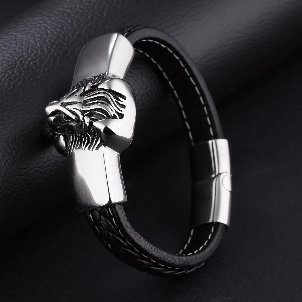 Fate Love Personalized Lion Genuine Leather Charm Bangles&Bracelets For Man Jewelry Braided Animal Bracelet Drop shipping FL1136