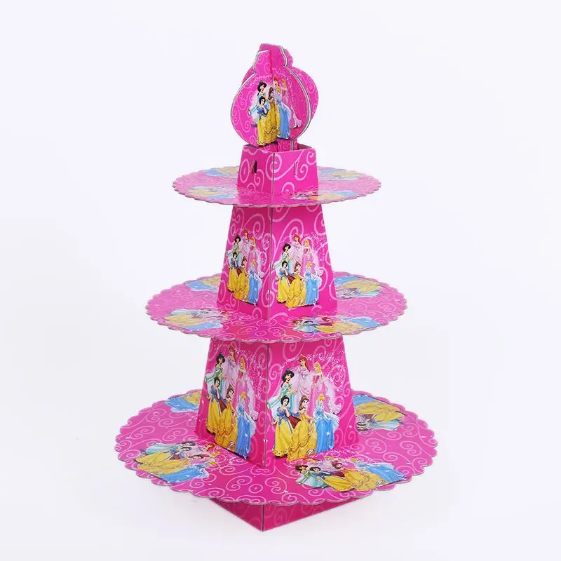 

1pcs/set Princess Baby Shower Cartoon Girls Birthday Party Decorations Supplies 3 Tier Cardboard Cupcake Stand 24 Cupcakes