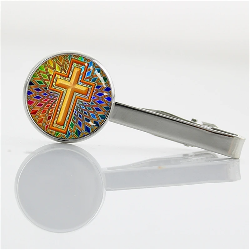 

Decorative cross Kaleidoscope Tie Clips Unique Design Promotion Silver plated tie tacks god Jesus cross Gifts Tie pin T 588