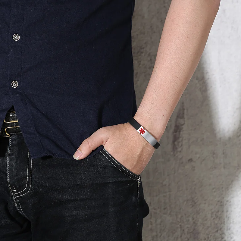 Гравировка, медицинский оповещающий ID ремешок, силиконовые браслеты для мужчин и женщин, Настраиваемый Тип 1, браслет с именем диабета