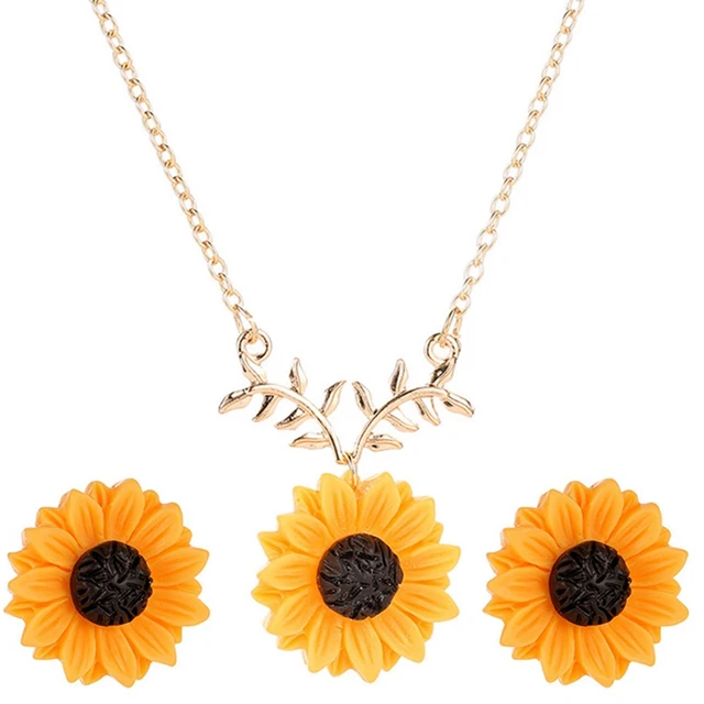 Exquisite Sunflower Pendant Necklace Earrings Set For Women Creative