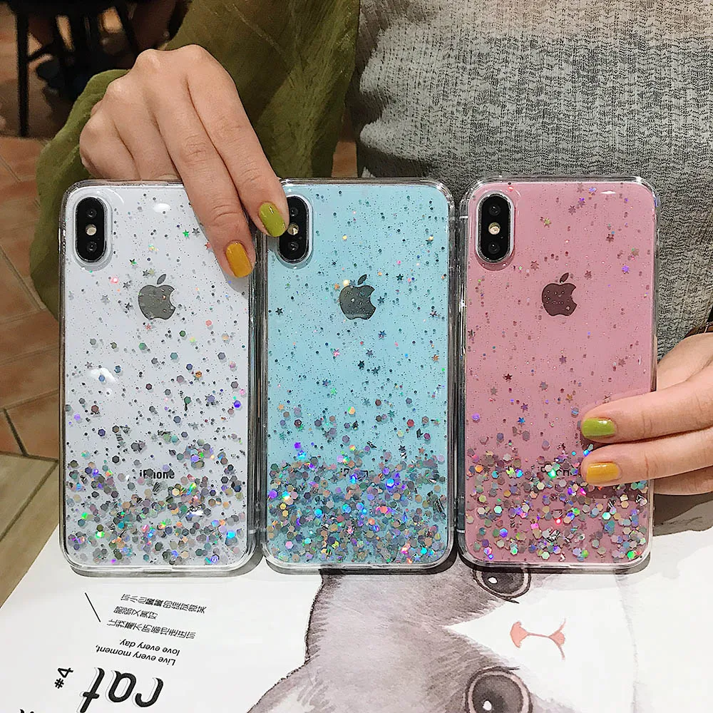 Модный блеск Bling Star чехлы для телефонов iphone 11 Pro MAX XS Max XR X 8 7 6 6splus Мягкий ТПУ блестящий Блестящий Прозрачный чехол