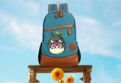 Аниме Tonari no Totoro Косплей ручная роспись Мужская и Женская Корейская Студенческая сумка diy персонализированный Рюкзак - Цвет: Небесно-голубой