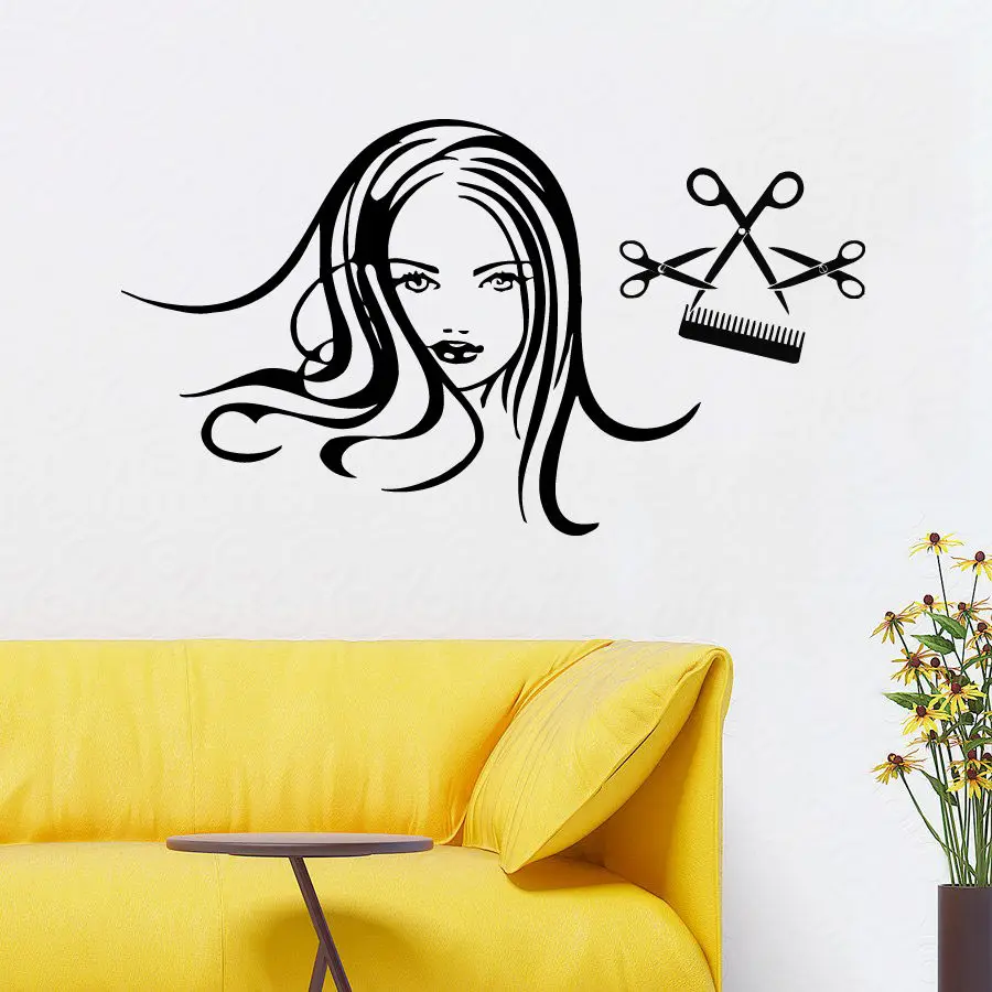 

Wall Decals Girl Hair Beauty Salon Vinyl Sticker Scissors Comb Art Decor