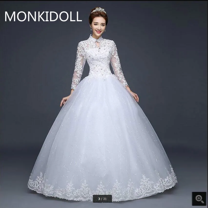 Mega Discount Vestido De Festa Vintage Wedding Dresses High Neckline Long Sleeve Ball Gown Muslim Bridal Gowns Beaded Modest Wedding Gowns February 2021